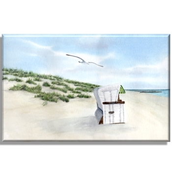 Leinwand 40 x 30 cm Keilrahmen Canvas-Leinen Aquarell Maritim Kunst Druck Kunstdruck Dänemark Nordsee Ostsee Strandkorb Düne Dünen Sylt Meer Möwe Strand
